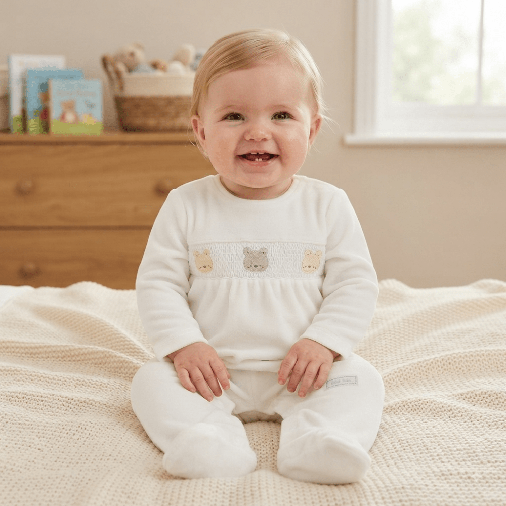 Baby Unisex Smocked Velour All In One Baby Unisex Smocked Velour All In One