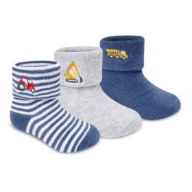 Baby Boys 3 Pack Tot Embroidery Socks With Grippers