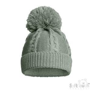 Acrylic Cable Knit Pom Pom Hat - Sage Green (Nb-12m)