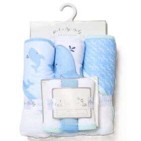 Baby Boys Whale 6 Piece Hooded Towels & Washcloths Bath Time Set