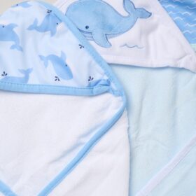 Baby Boys Whale 6 Piece Hooded Towels & Washcloths Bath Time Set