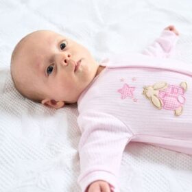 Dandelion Rabbit Ribbed Premature Baby Sleepsuit- Pink